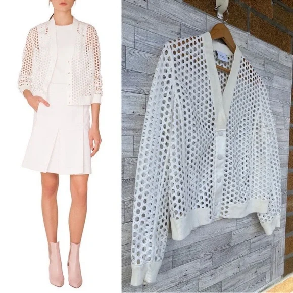 Akris Punto V-Neck Press-Button eyelet Bomber Jacket lace designer white - Picture 5 of 17